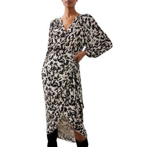 Rails Tyra Tie-Waist Cheetah Print Midi-Dress Cream & Black Sz L